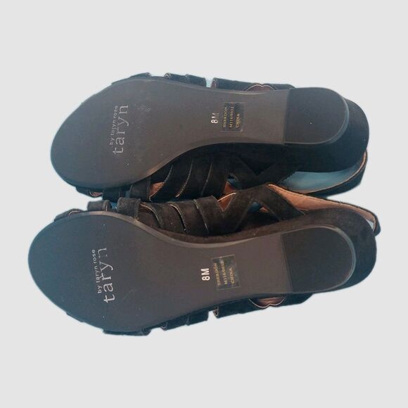 Tayran Sz 8 Wedge Sandal Strappy Slingback  Buckle Black Goth Preppy Summer - Picture 8 of 12